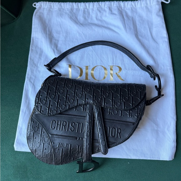 Dior Handbags - Christian Dior Embossed Oblique Black Saddle Bag